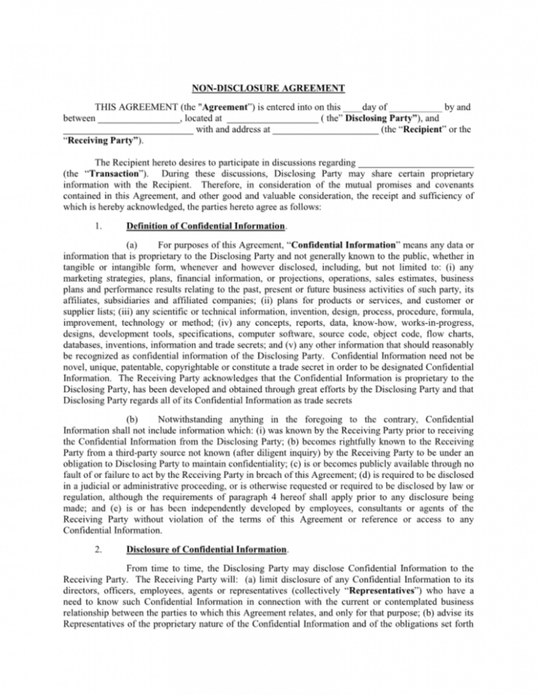 031 Internship Confidentiality Agreement Nda Template Word Intended For