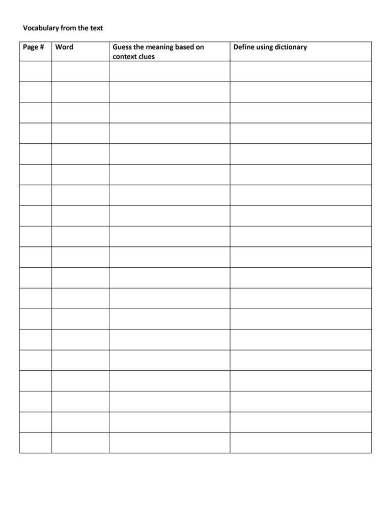 Vocabulary Words Worksheet Template