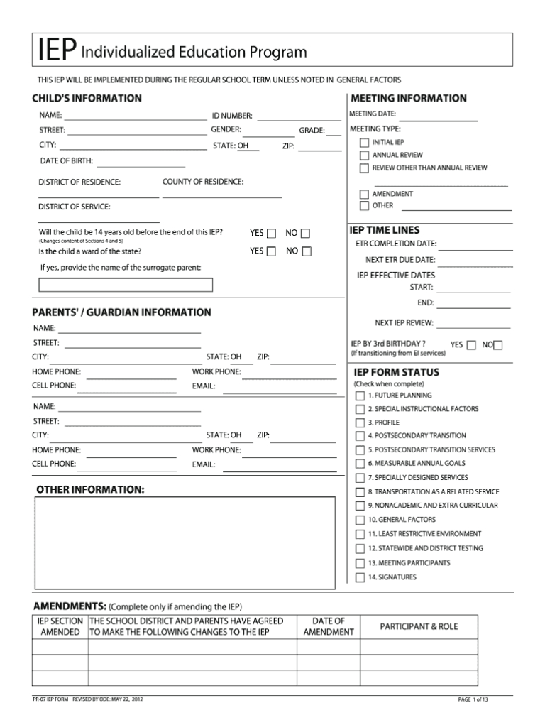 Blank Iep Template