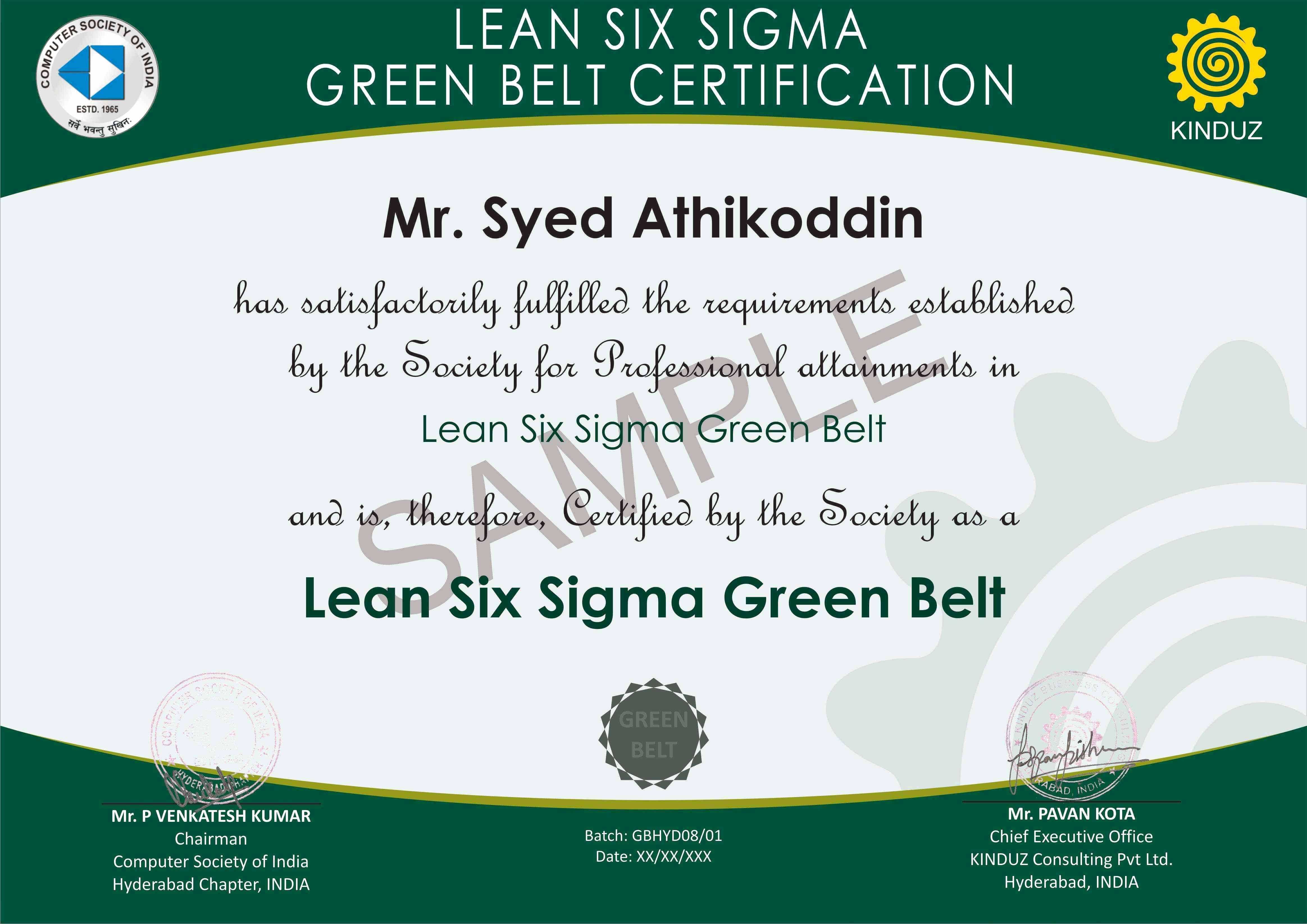 Green Belt Certificate Template