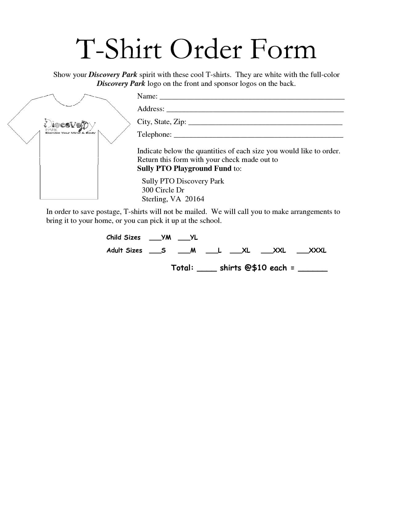 Blank T Shirt Order Form Template