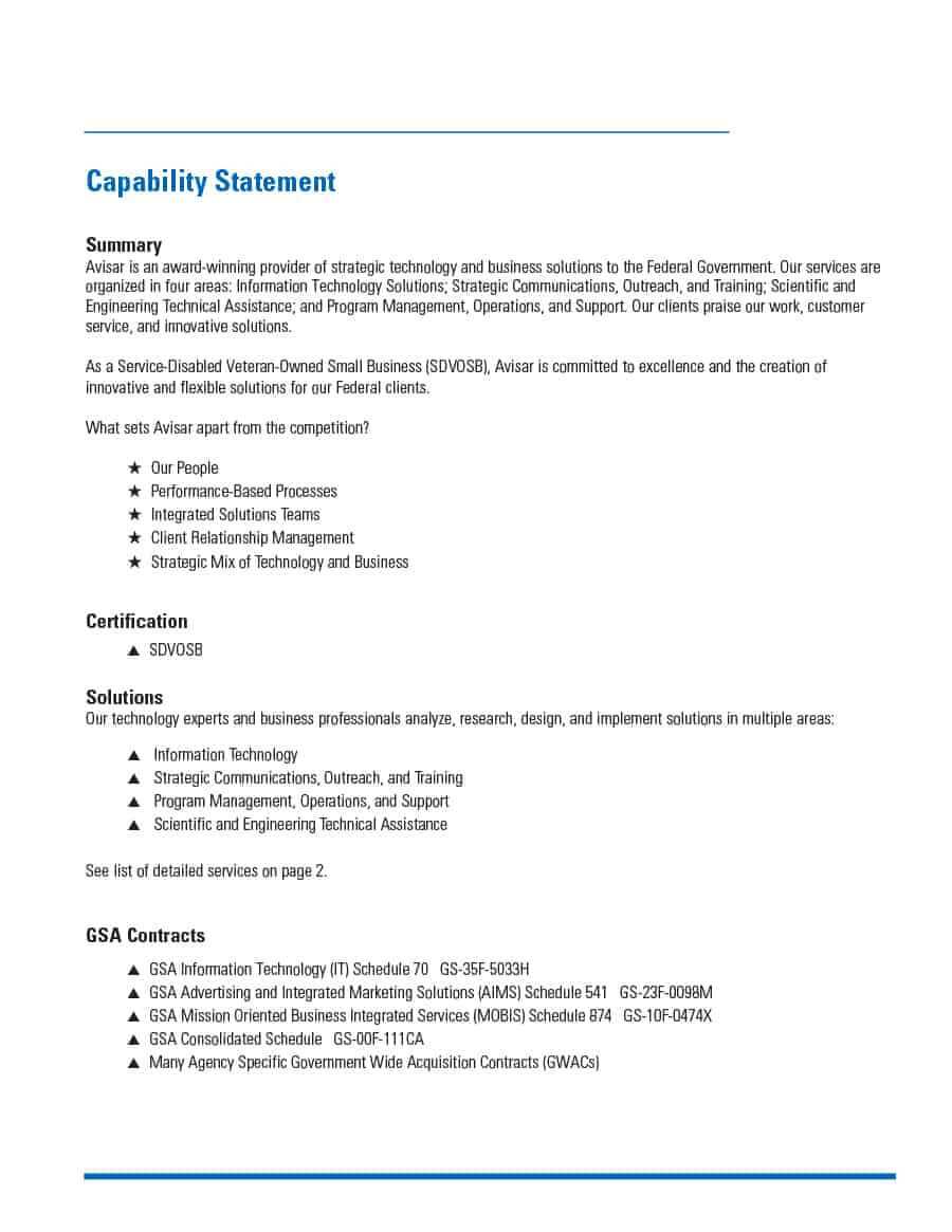 Capability Statement Fillable Template