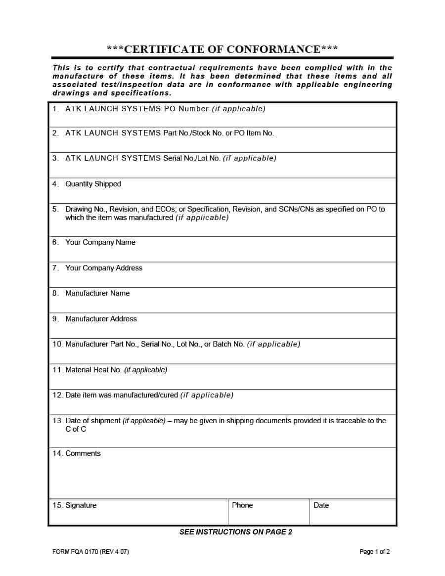 40 Free Certificate Of Conformance Templates Forms Intended For 