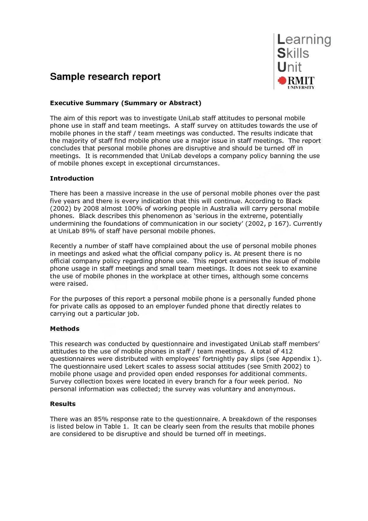 Academic Report Writing Template Spartanprint.co For Research Report