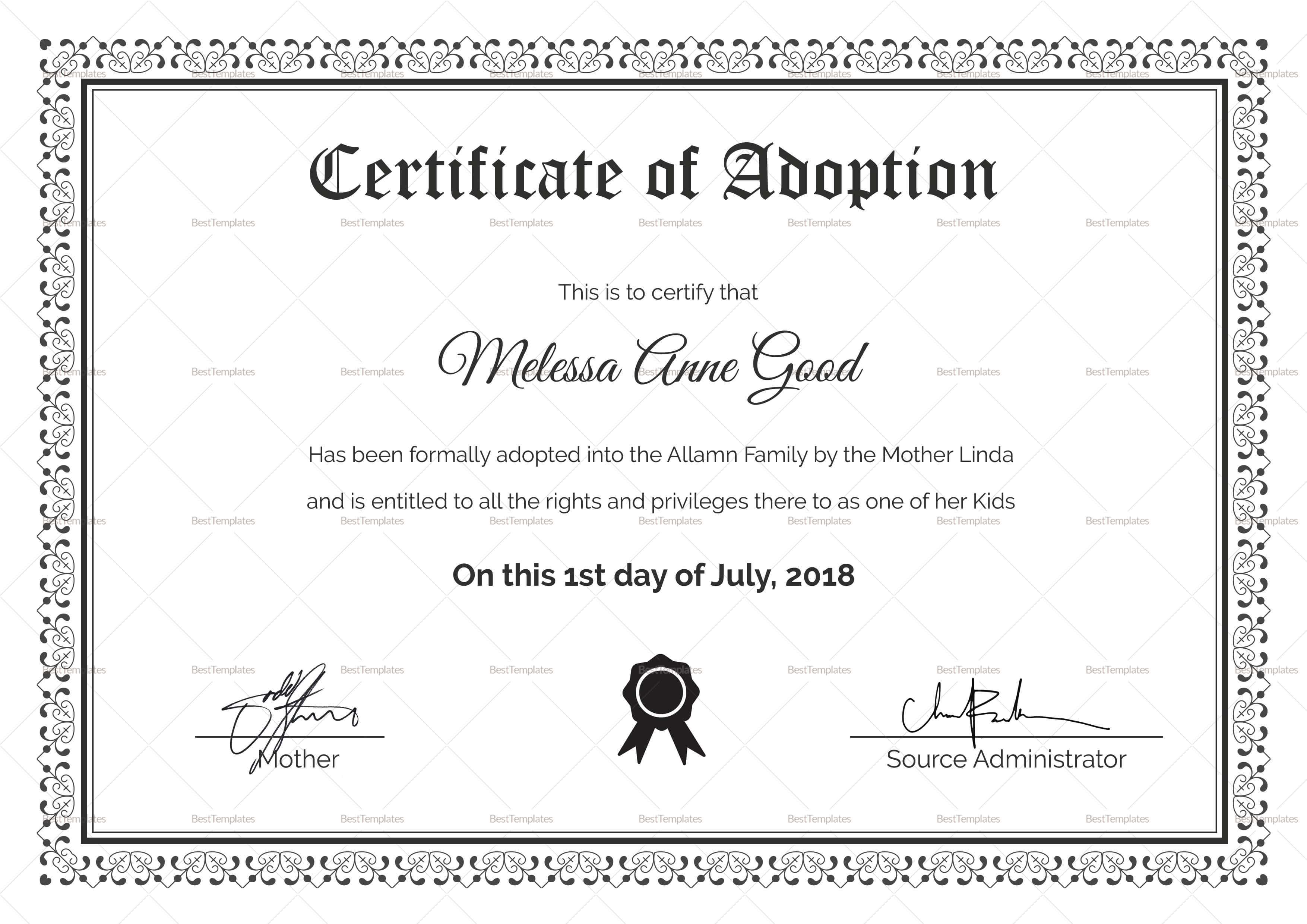 Adoption Certificate Design Template Within Adoption Certificate 