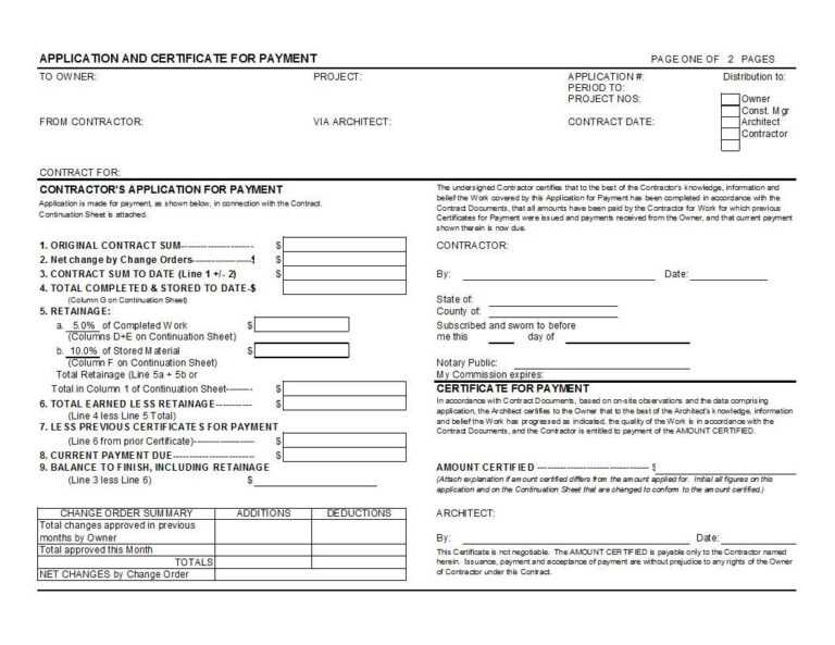 Aia G702 And G703 Style Application For Payment And with Certificate Of ...