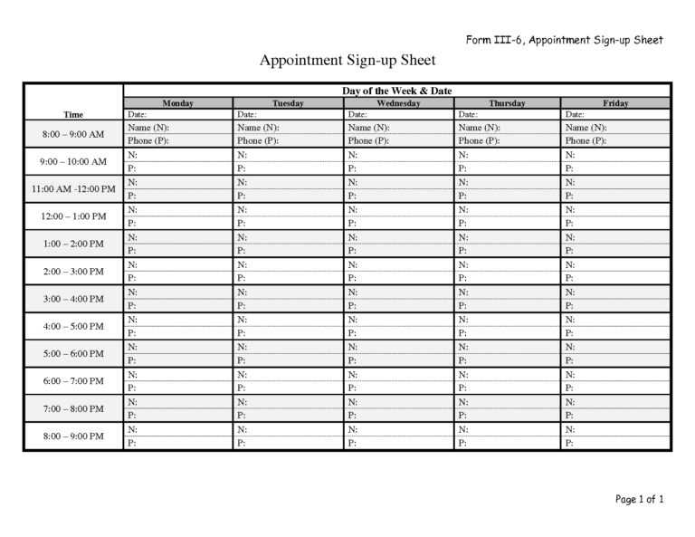 Appointment Sheet Template Word – Atlantaauctionco Within Appointment ...