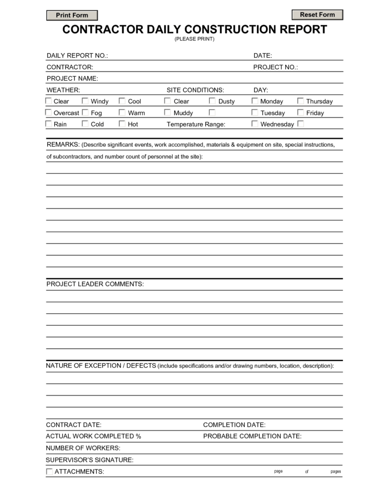 Superintendent Daily Report Template