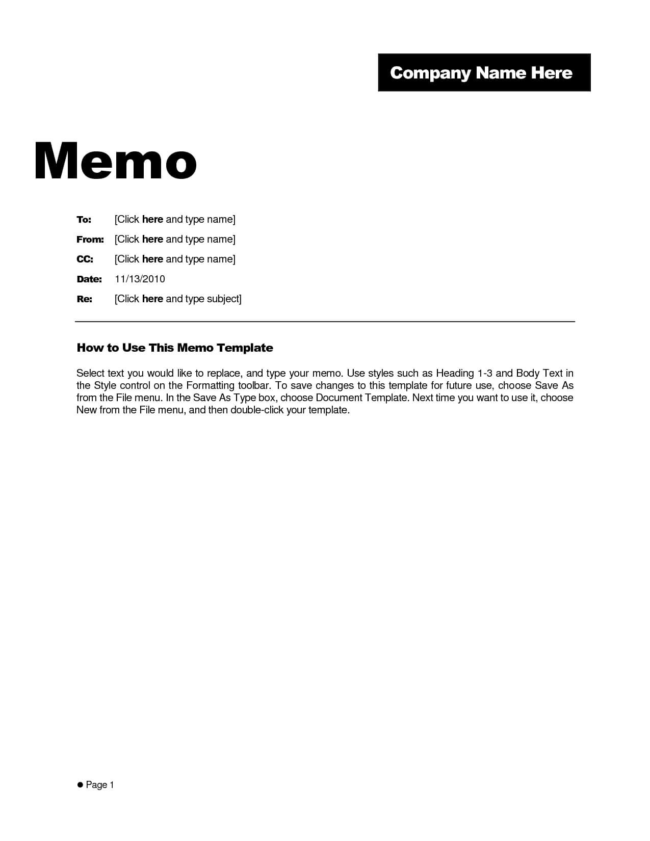 ms word professional memo template