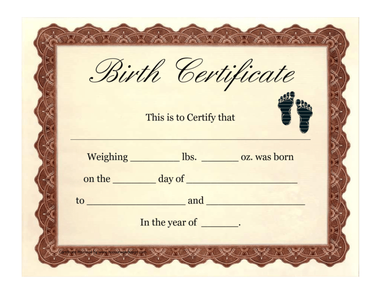 Fake Birth Certificate Template