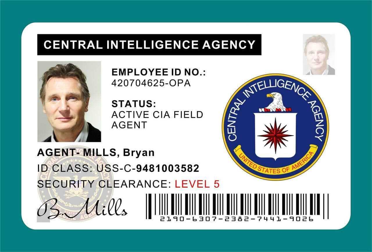 Cia Id Card Badge Prop Liam Neeson In 2019 Central Inside Mi6 Id Card Template Professional