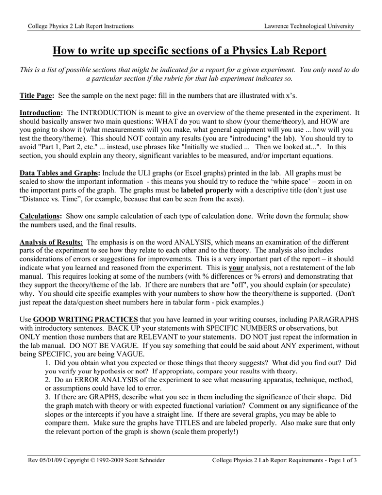 Physics Lab Report Template