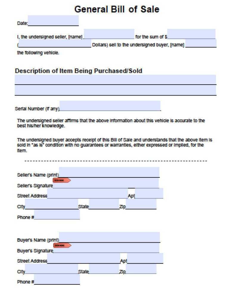 Free Blank Bill Of Sale Form Download Printable Templates
