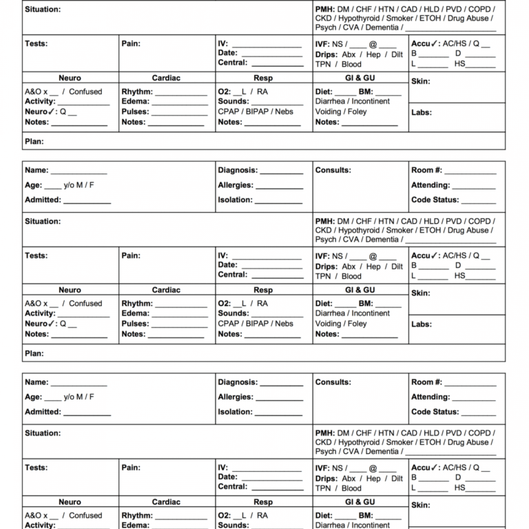 Nursing Report Sheet Templates