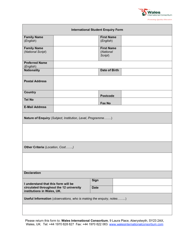 Enquiry Form Template Word Professional Template