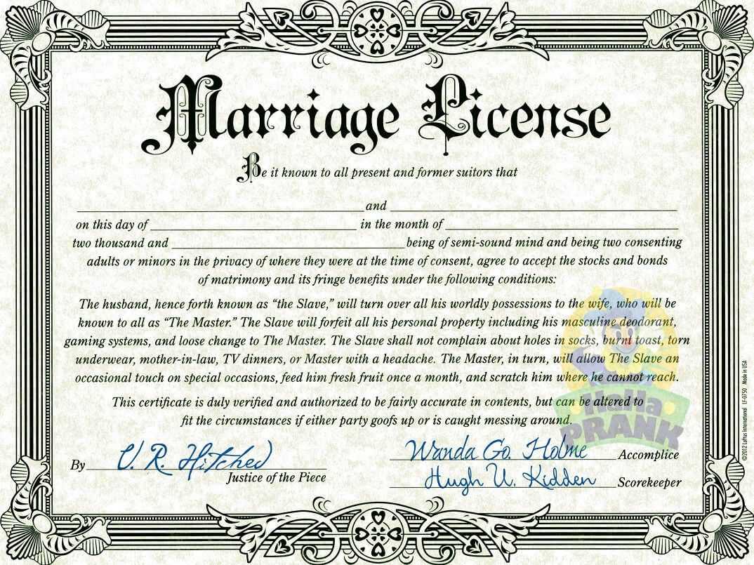 fake certificate of virtual marriage blank