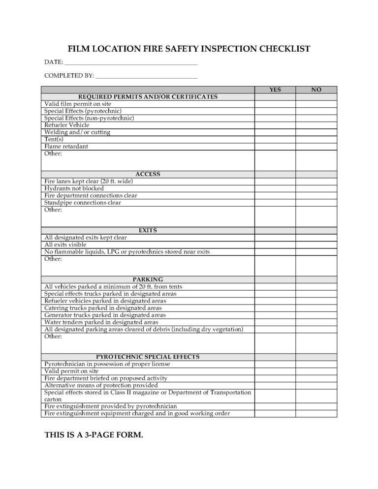 Film Location Fire Safety Inspection Checklist Within Certificate Of ...