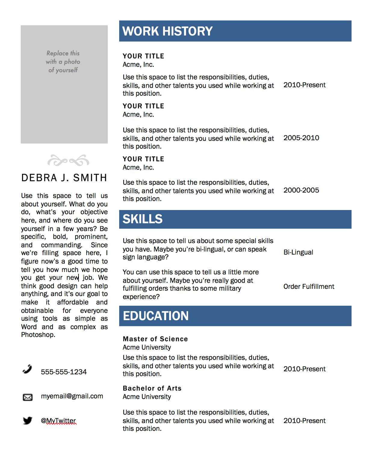 ms word resume templates free download