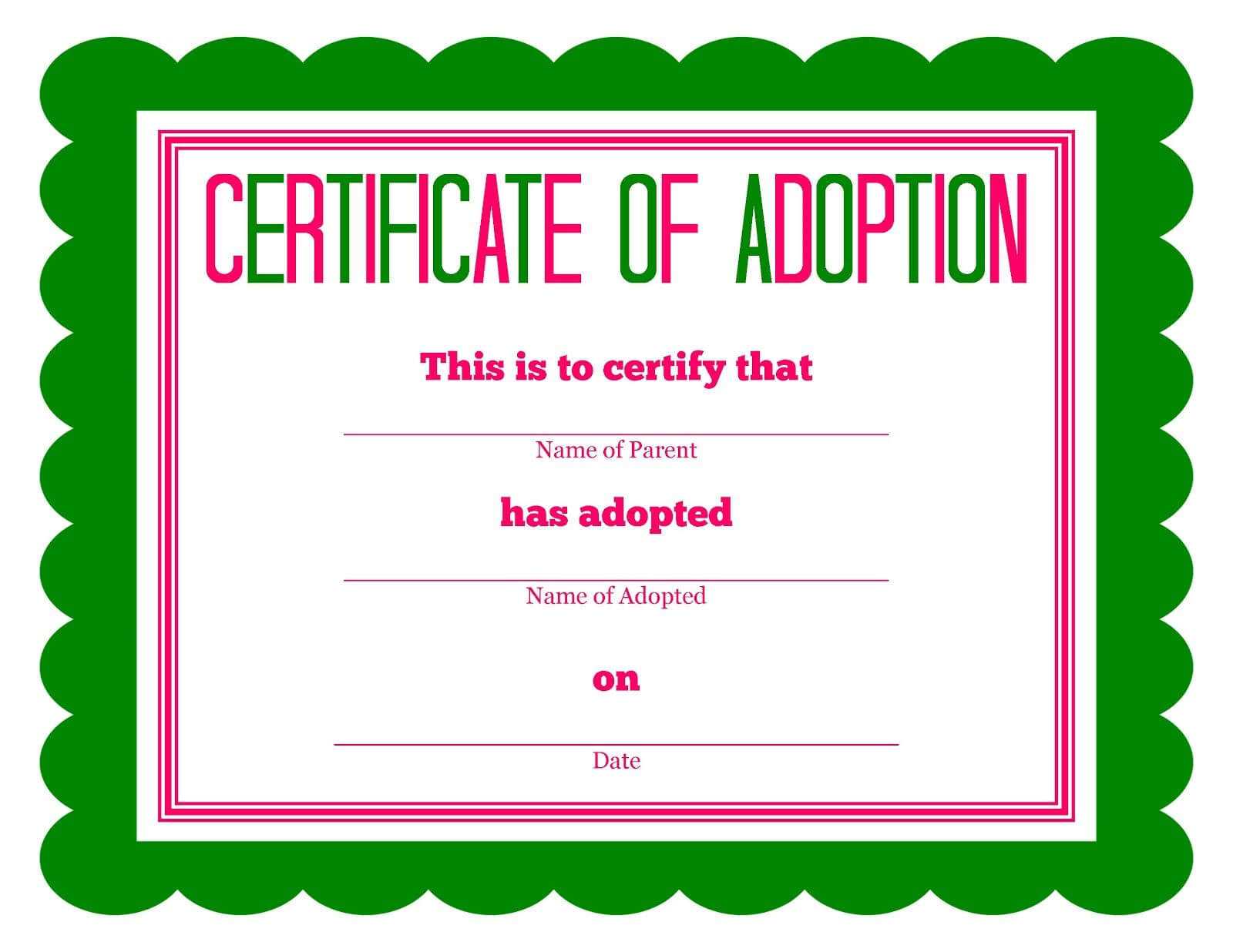 Blank Adoption Certificate Template Thegreenerleithsocial