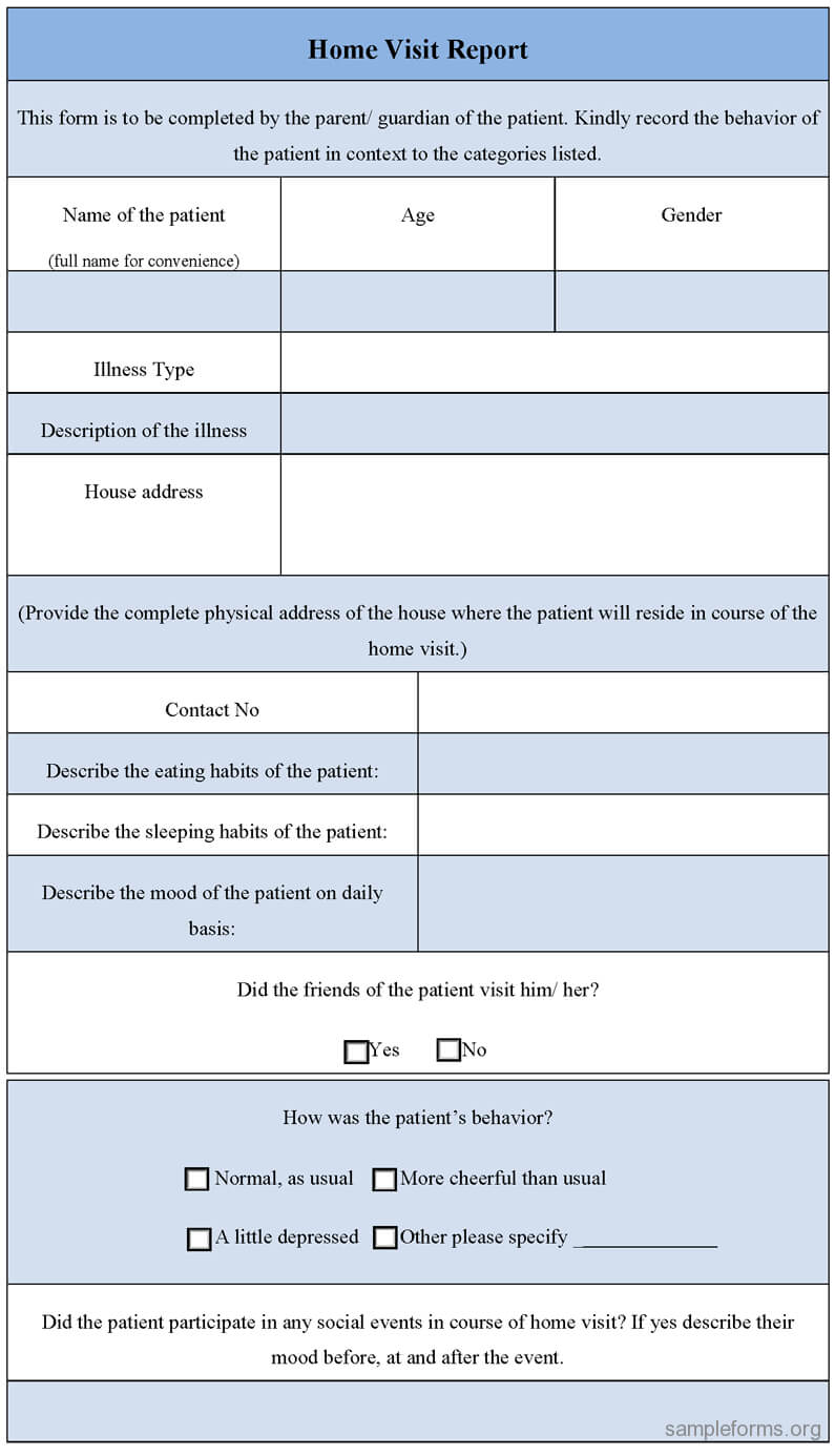 Home Visit Report Form Sample Forms Regarding Patient Report Form 