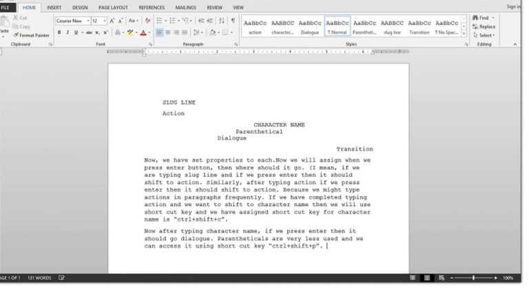 Microsoft Word Screenplay Template