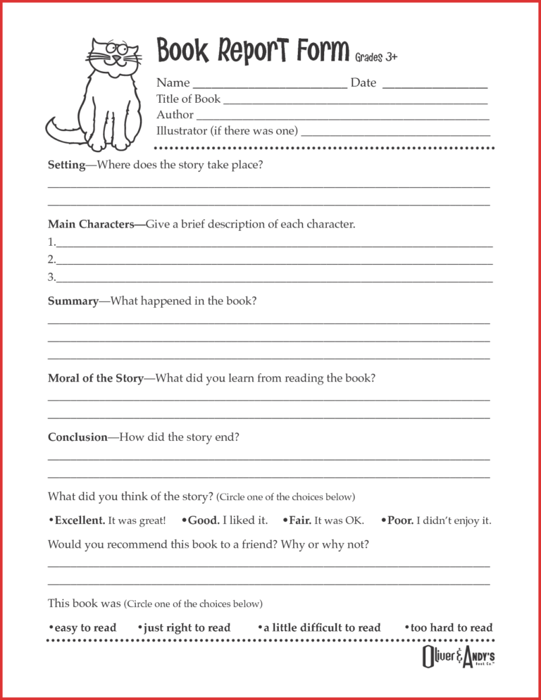 5th grade printable 5th grade book report template