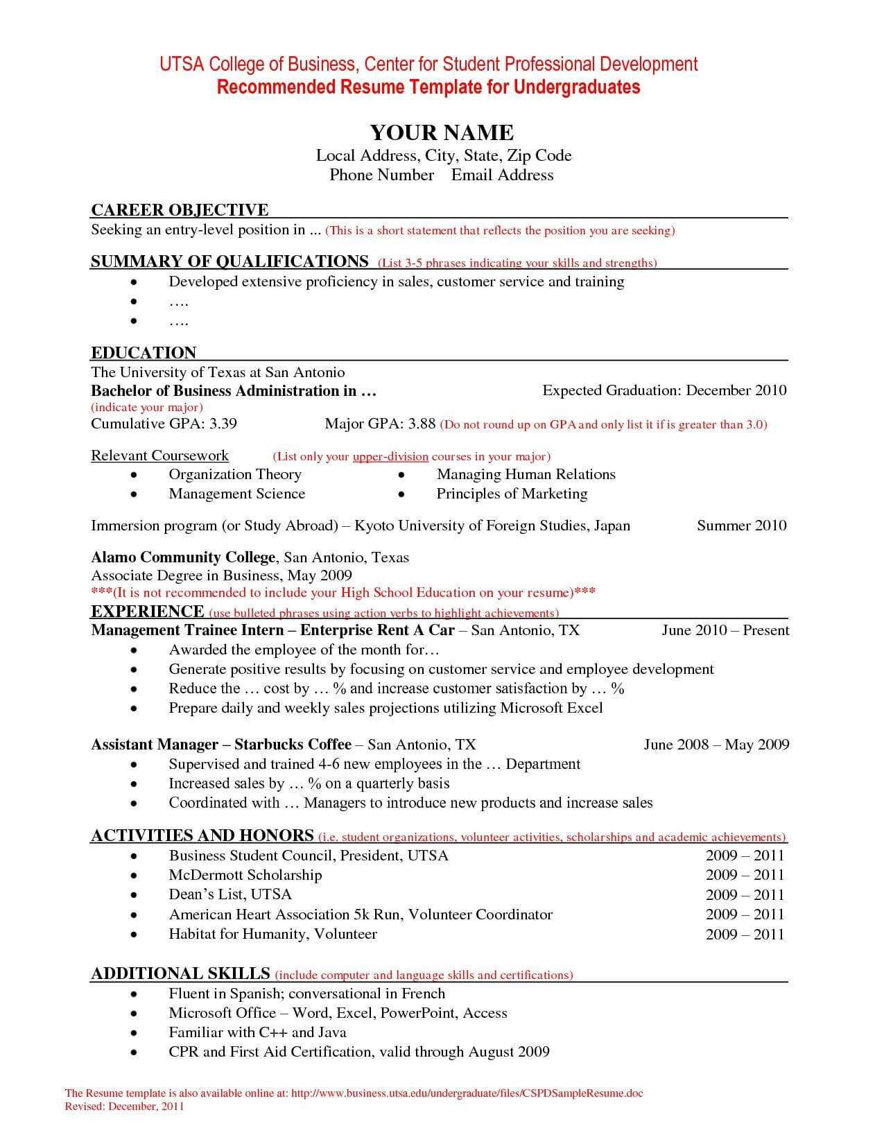 College Student Resume Template Microsoft Word Riset