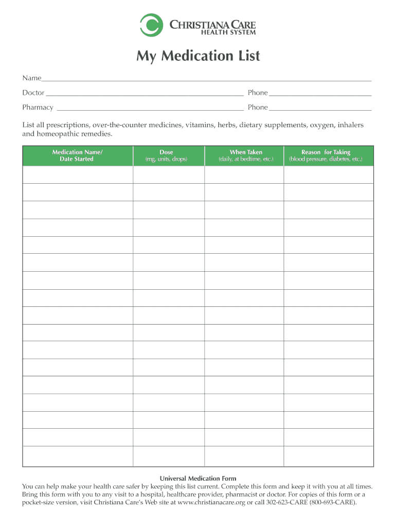 Medication List Form Fill Online Printable Fillable Inside Blank 