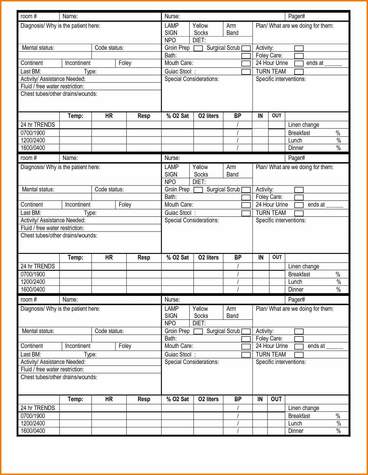 Nursing Report Sheet Template Professional Templates Throughout Med 