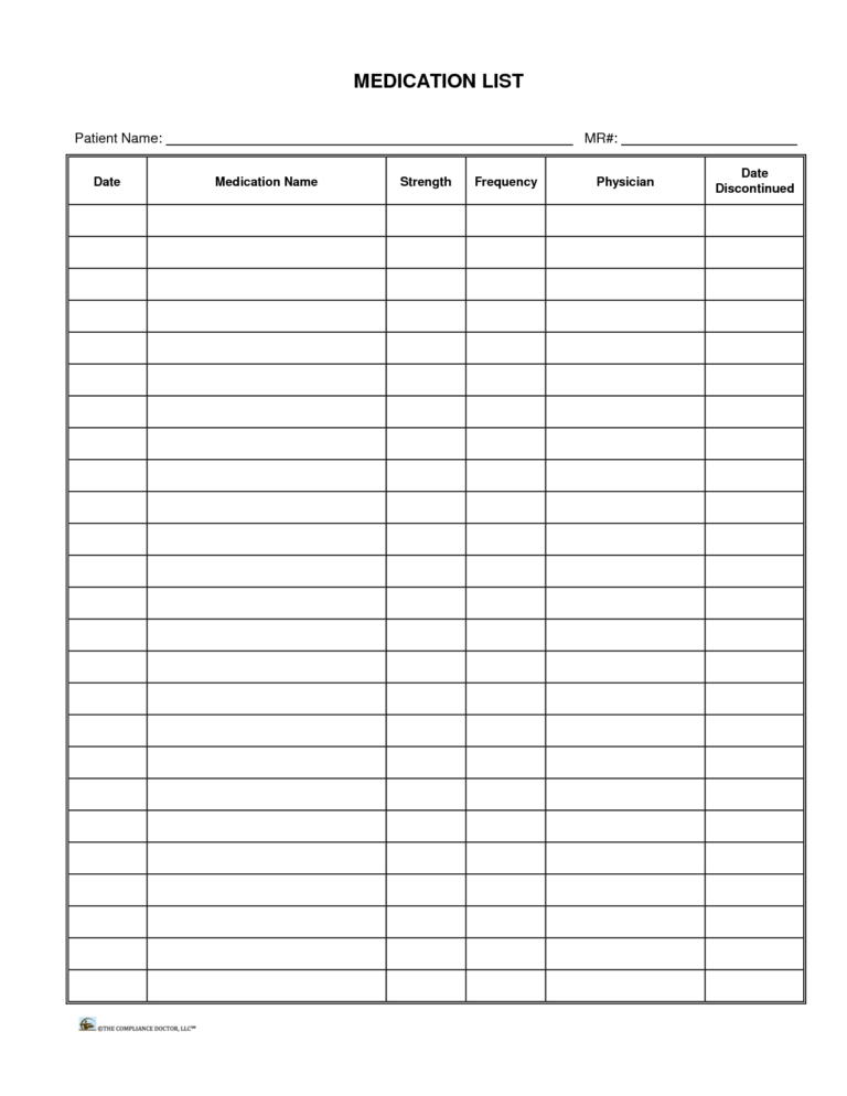 Patient Medication List Template Medication List With Blank 