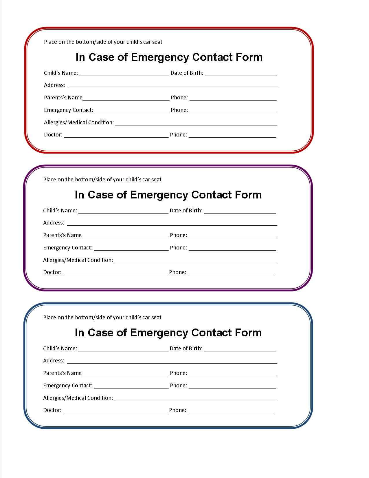 Wallet Printable Emergency Card Template