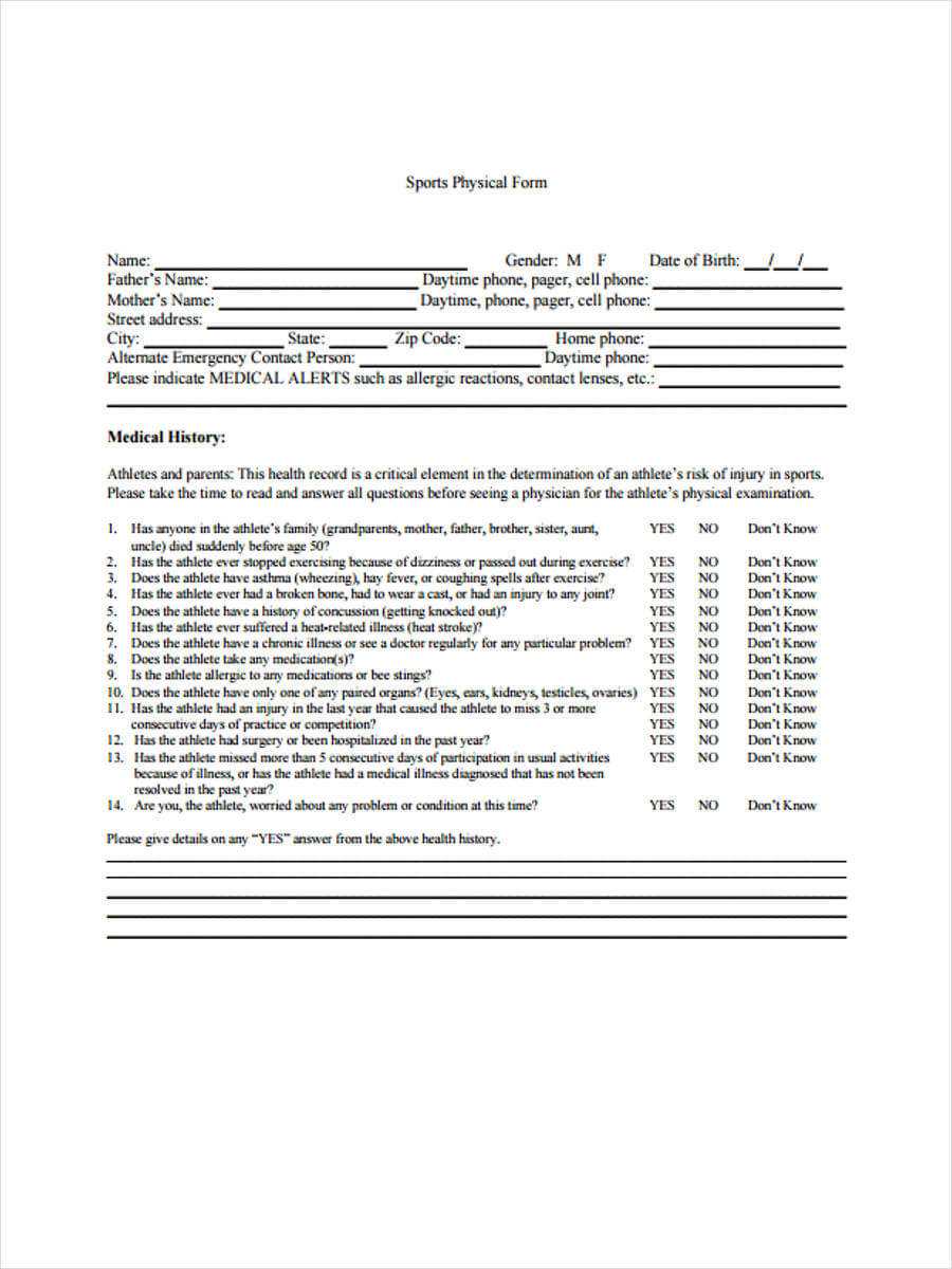 Printable Physical Form 9 Free Documents In Word Pdf Generic With 