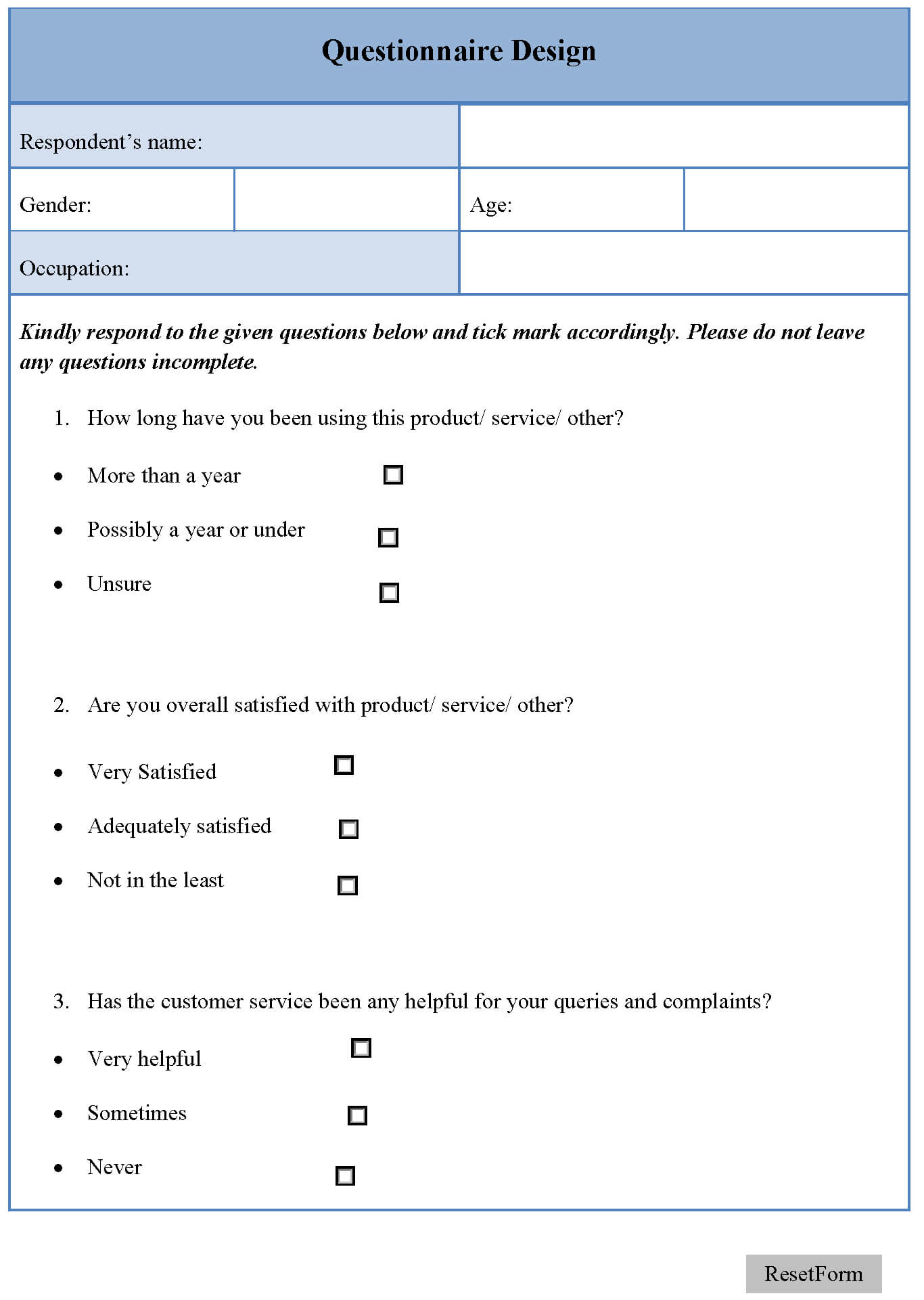 Questionnaire Design Template | Editable Forms pertaining to ...
