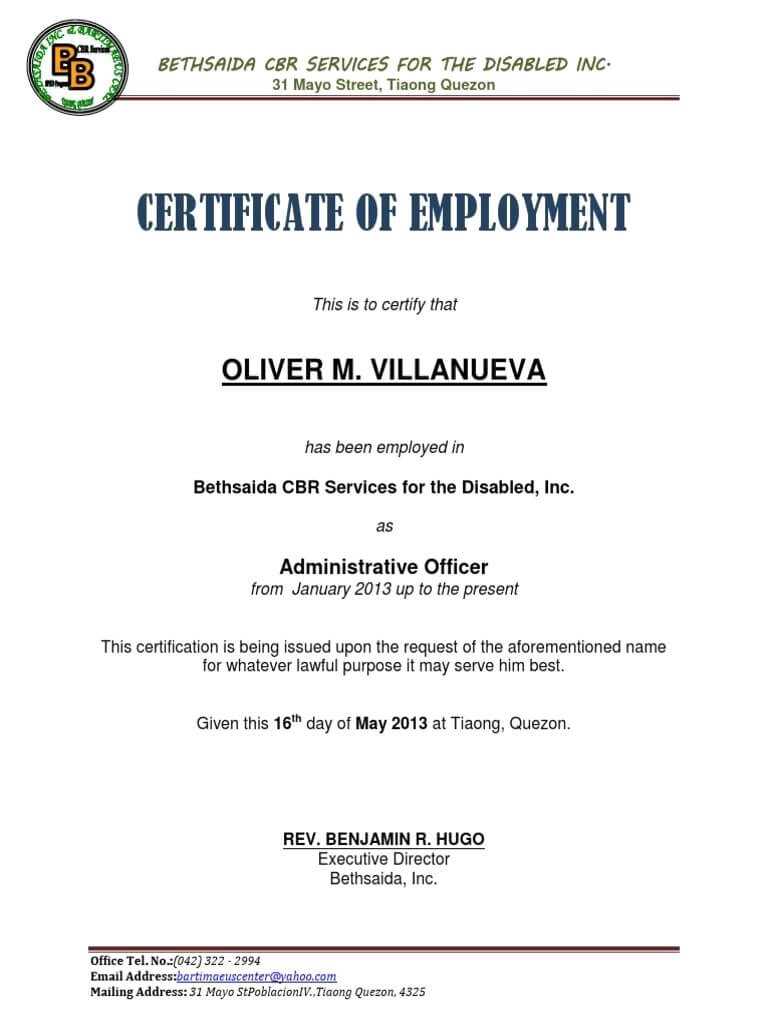 Sample Certificate Of Employment With Compensation In Certificate Of 