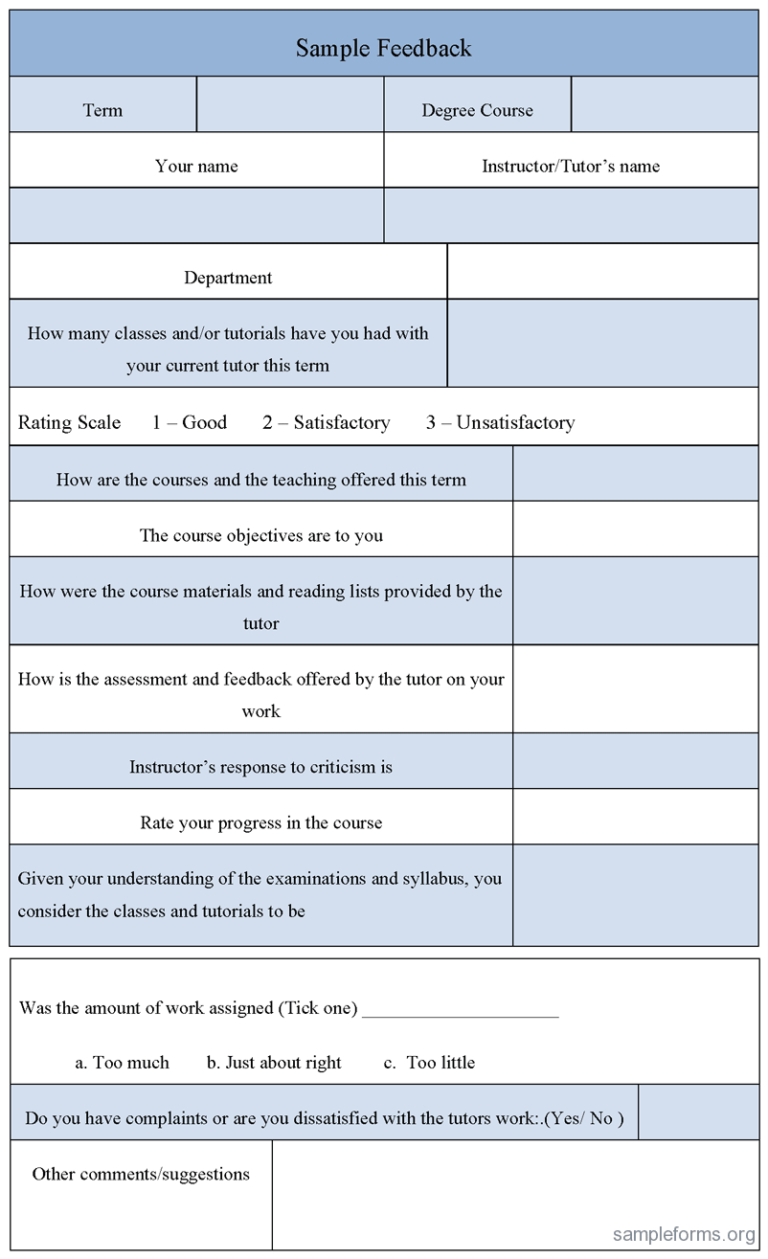 Sample Feedback Form : Sample Forms throughout Student Feedback Form ...