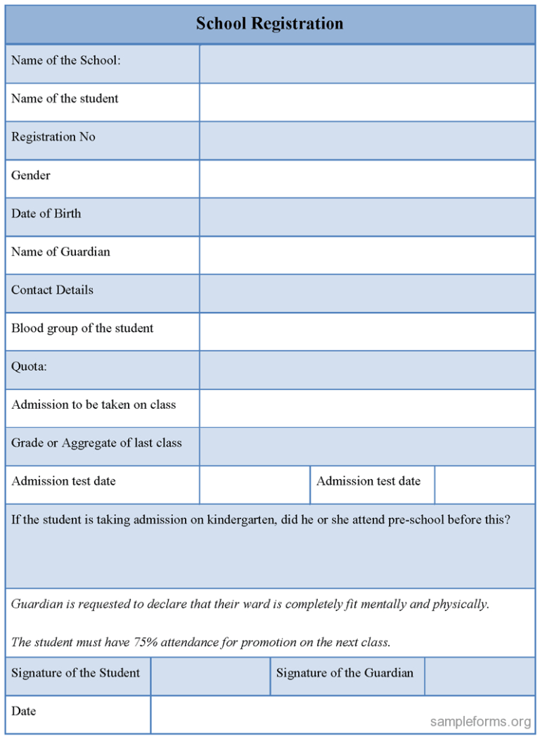 School Registration Form Template Word