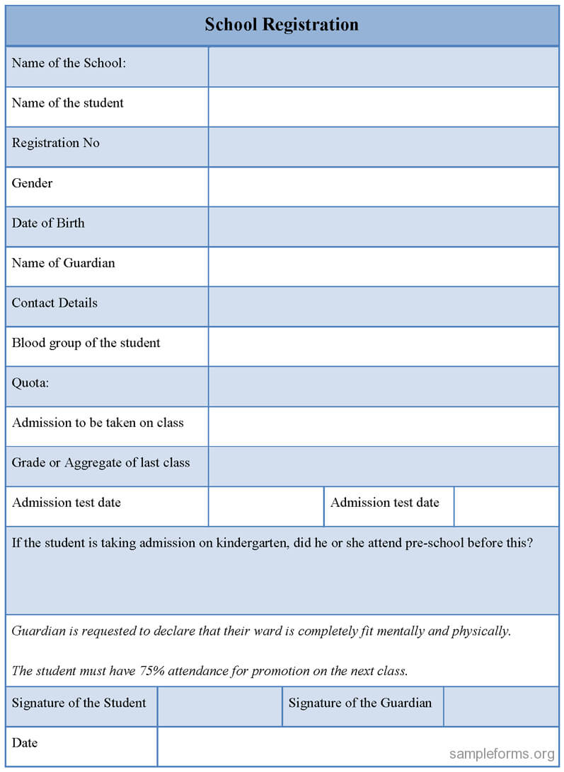 School Registration Form Sample Forms In School Registration Form 