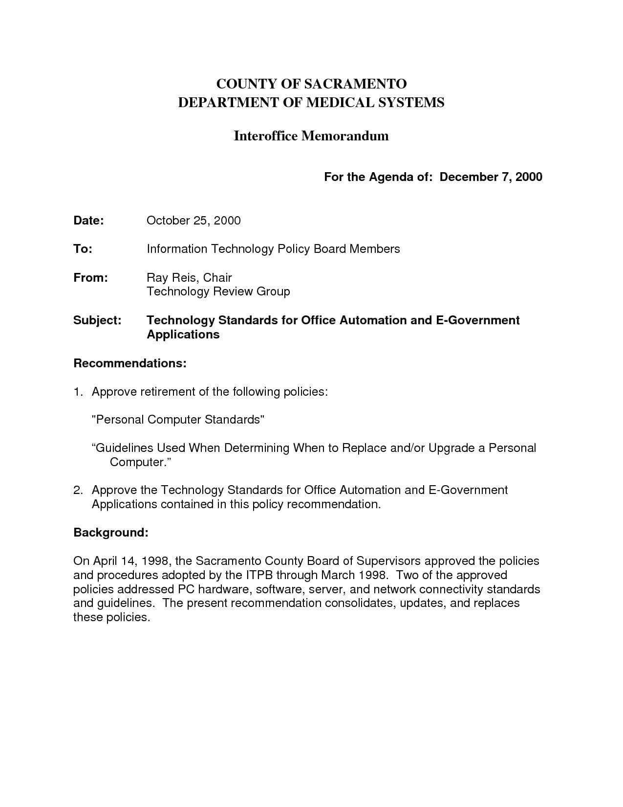 Template Internal Office Memo Memorandum Format Sample Intended For 