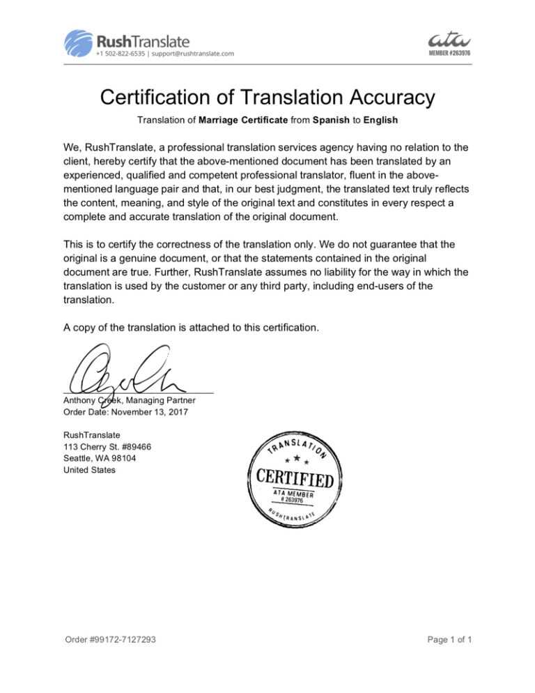 Translation Services throughout Birth Certificate Translation Template